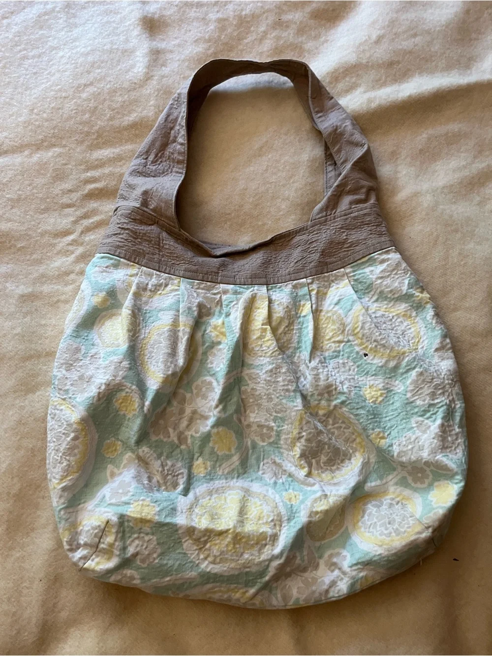 Reversible, handmade cotton, hobo bag pastels big pockets and wide shoulder